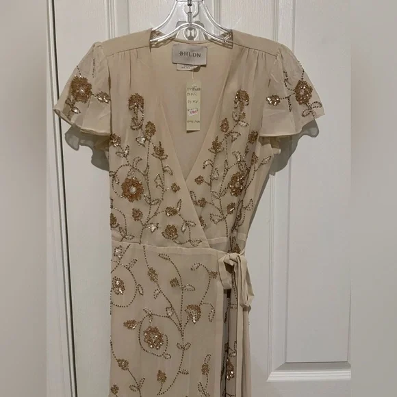 🌺BHLDN Plymouth Wrap Flutter Sleeve Beaded Maxi 👗Gown - Picture 8 of 17